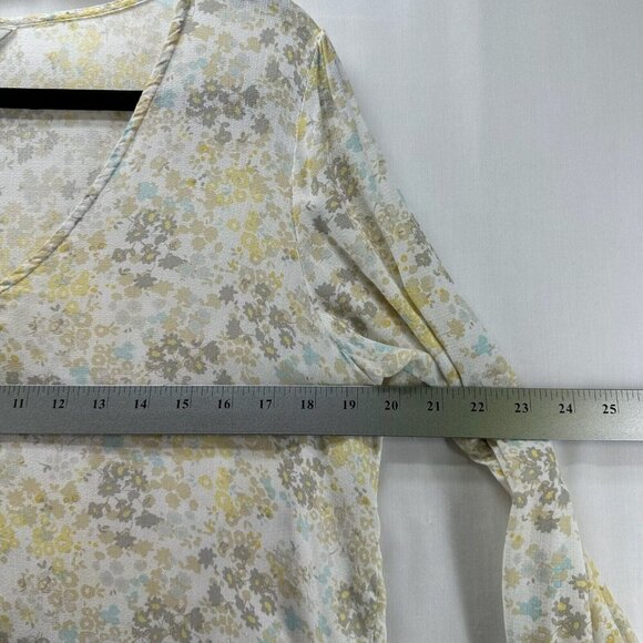 Lucky Brand Top Womens Size S Floral Ruffled V-Neck Balloon Sleeve Viscose Beige - Picture 9 of 11